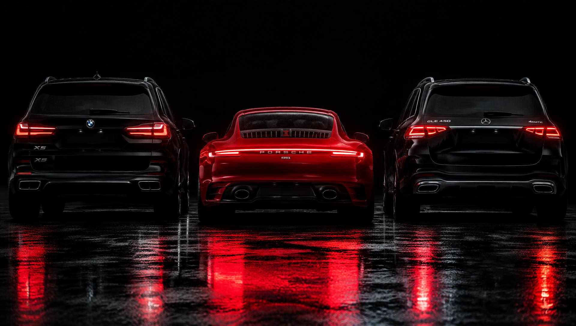 Three cars seen from behind